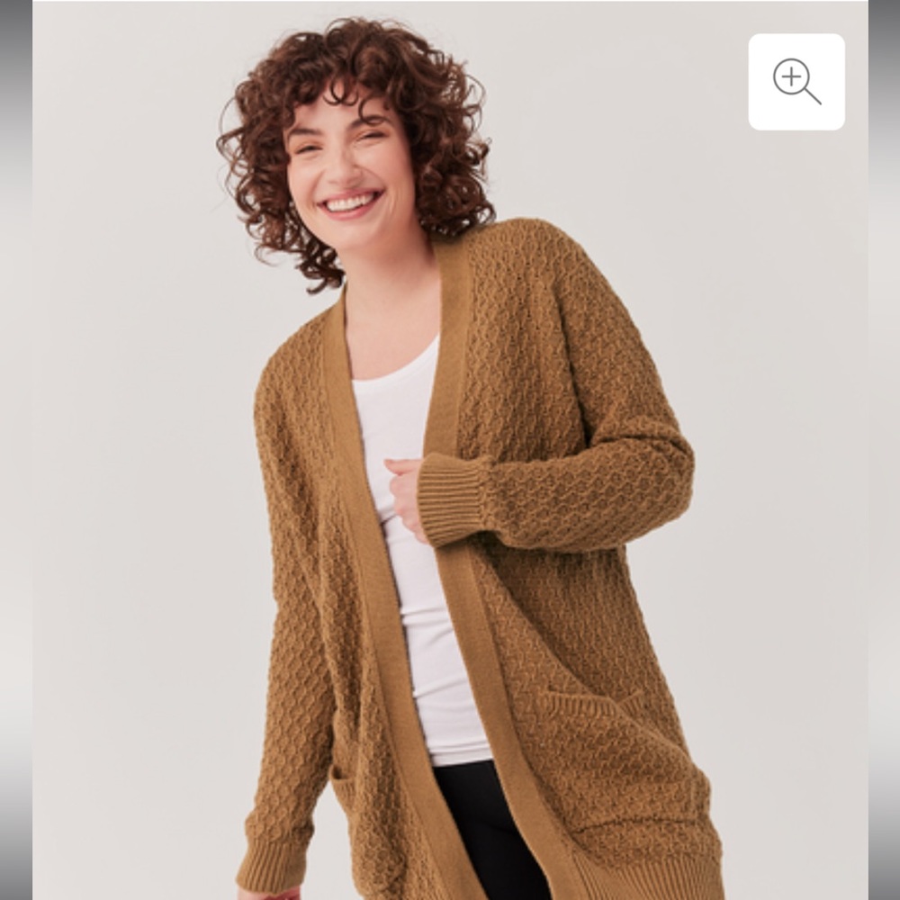 Pact Lattice-Knit Long Cardigan in Camel - XS/S